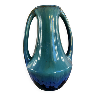 Blue & green glazed ceramic vase Art Nouveau style