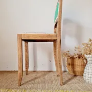 Renovated antique chair – carved wood and green backrest