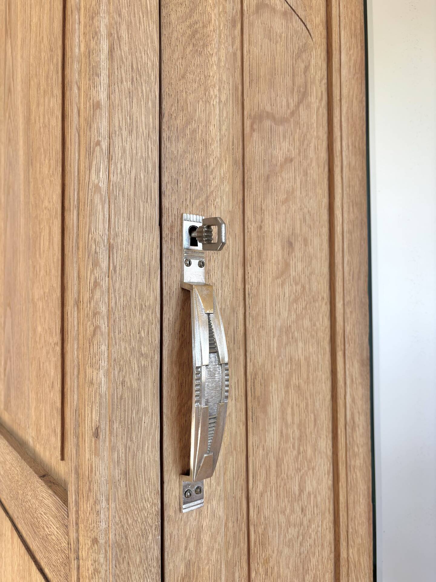 Art Deco oak wood bonnetière wardrobe, renovated.
