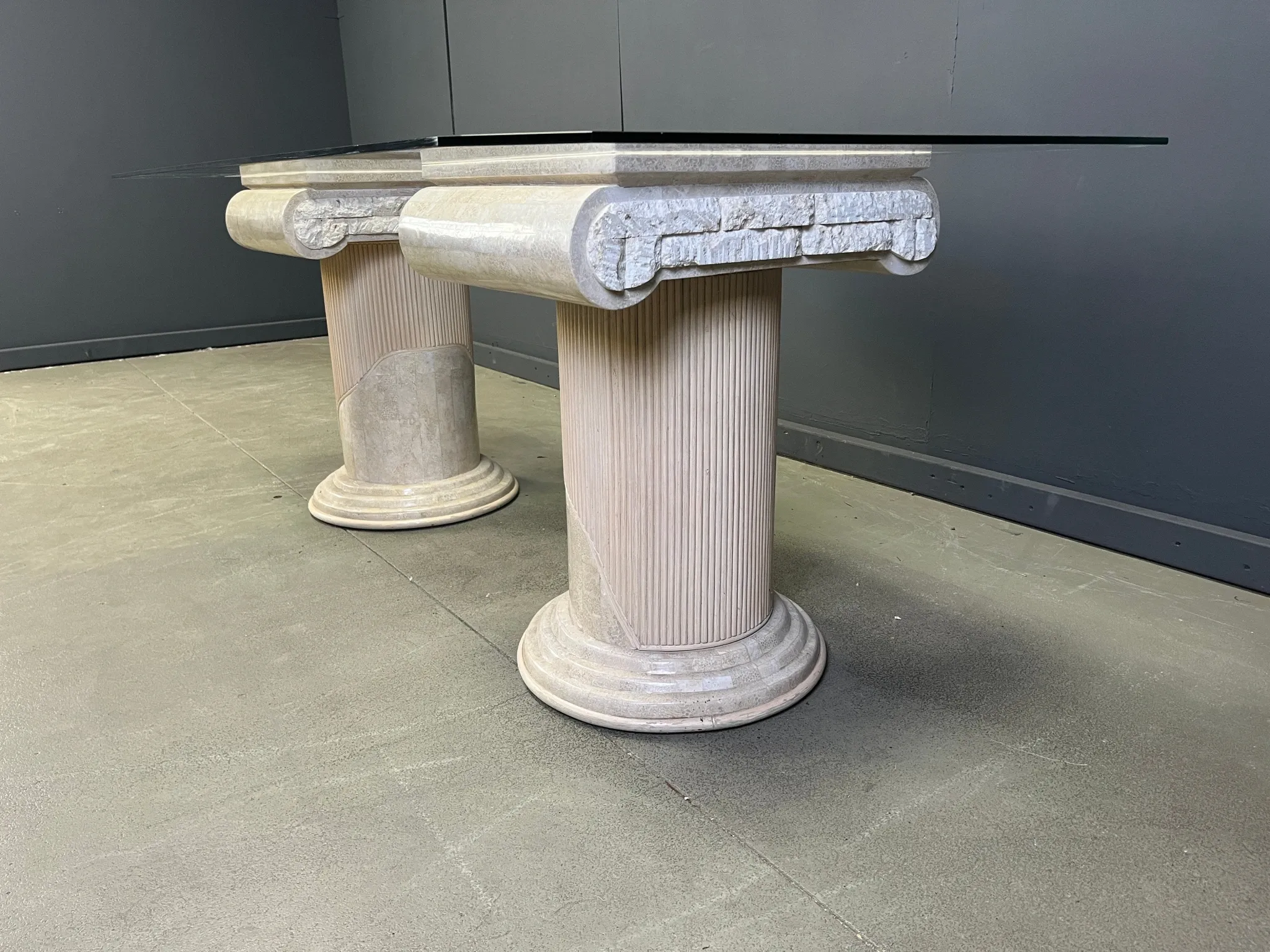 Vintage tessellated stone pedestal dining table by Maitland Smith, 1970s