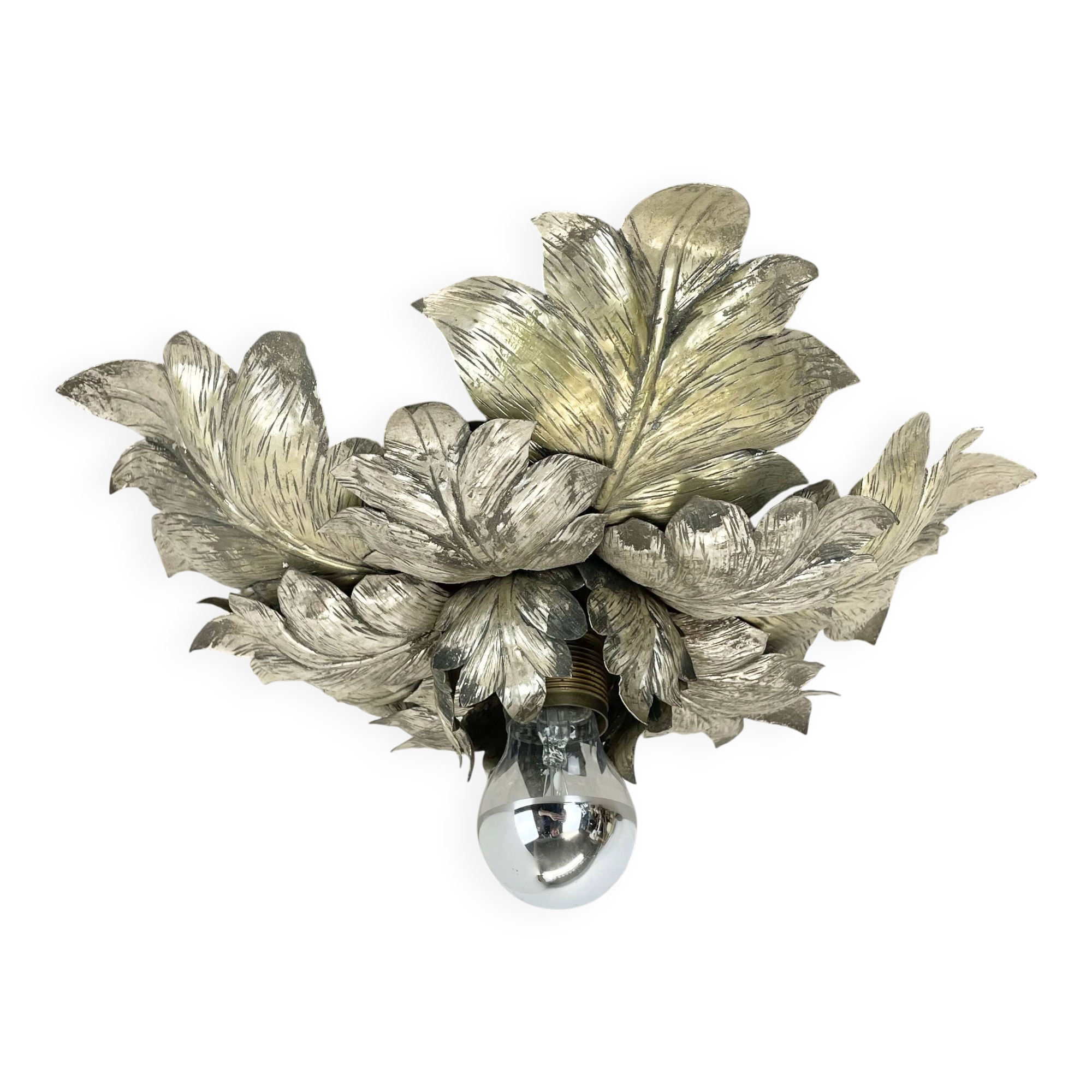 rare 36cm silver tone Metal Florentiner Leaf Theatre Ceiling Light, Italy