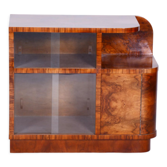 Small Art Deco Walnut Cabinet, Well-Preserved Original Condition, Czechia, 1930s