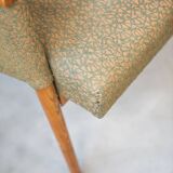 Pair of vintage armchairs in oak and embossed fabric, with old republished certificate of authenticity