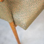 Pair of vintage armchairs in oak and embossed fabric, with old republished certificate of authenticity