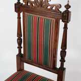 Set of six dining room chairs of oak and upholstered with striped fabric, 1920s