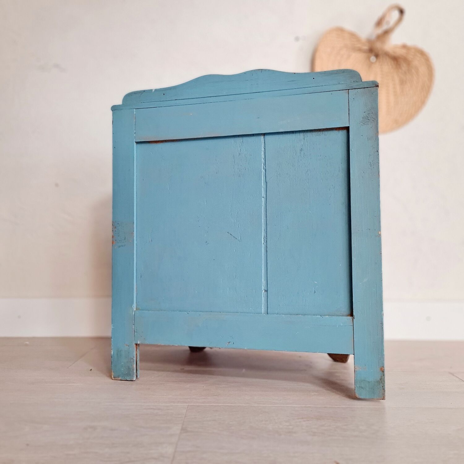 Old blue wood bedside table
