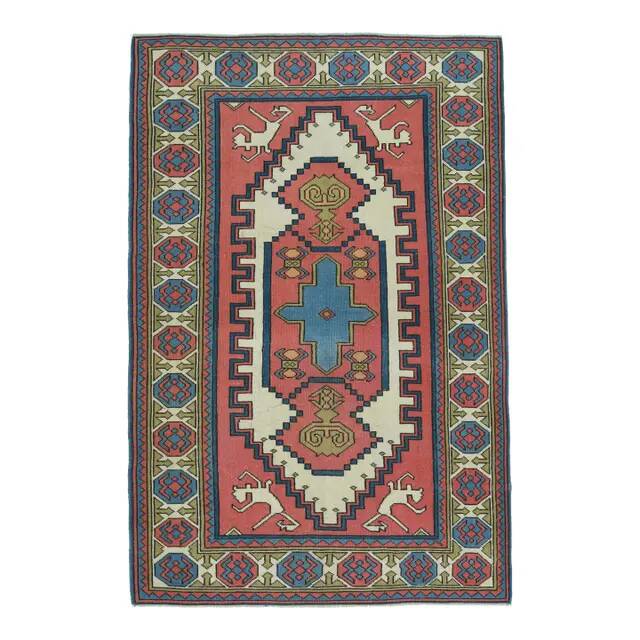 1970s Vintage Turkish Oushak Handmade Wool Cotton Pink Area Rug 151x225