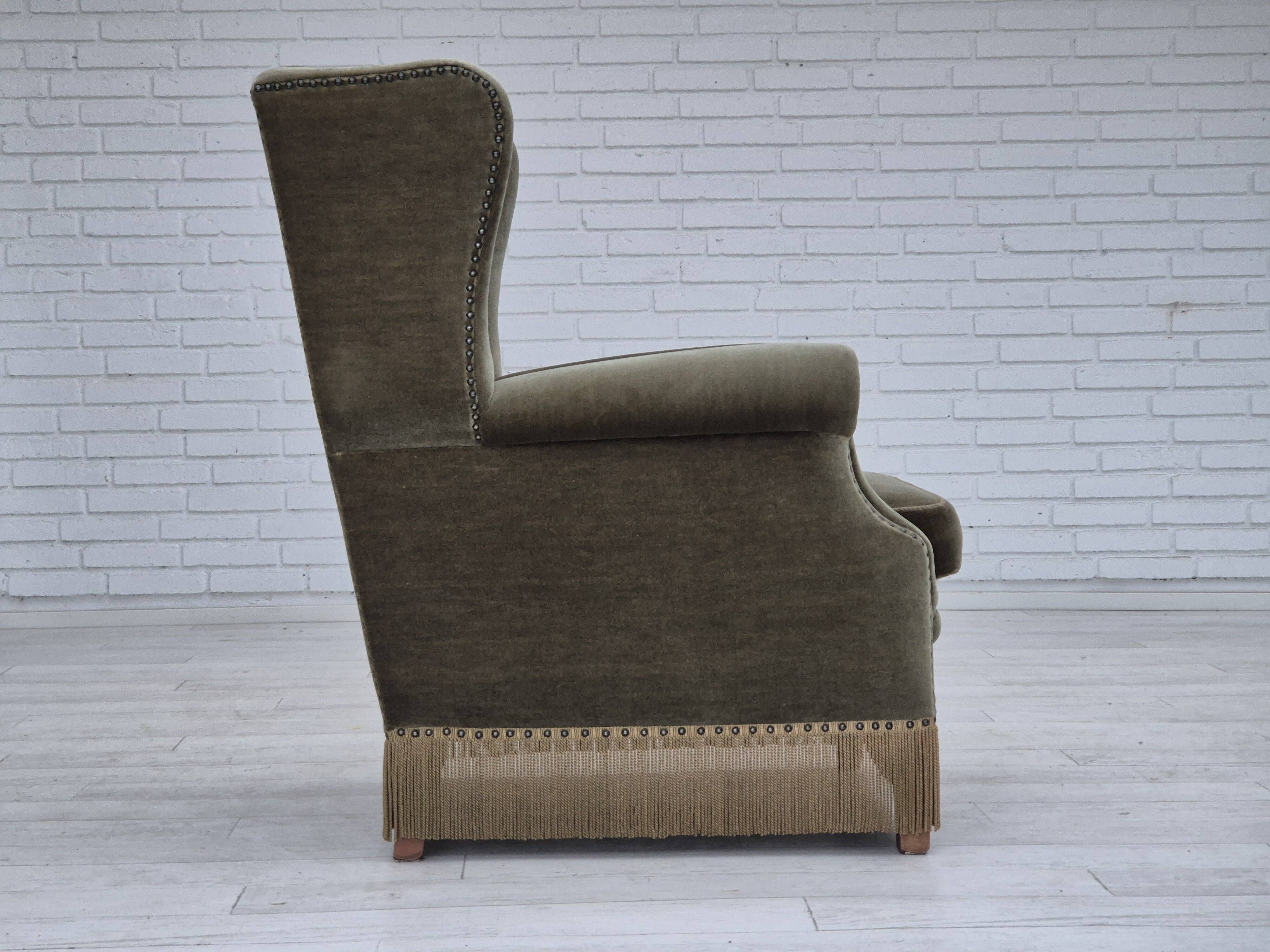 1970s, Danish highback armchair, original condition, furniture velour, double sided seat cushion.
