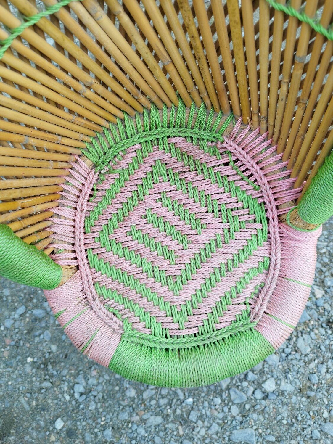 Armchair and stool set in bamboo and braided string