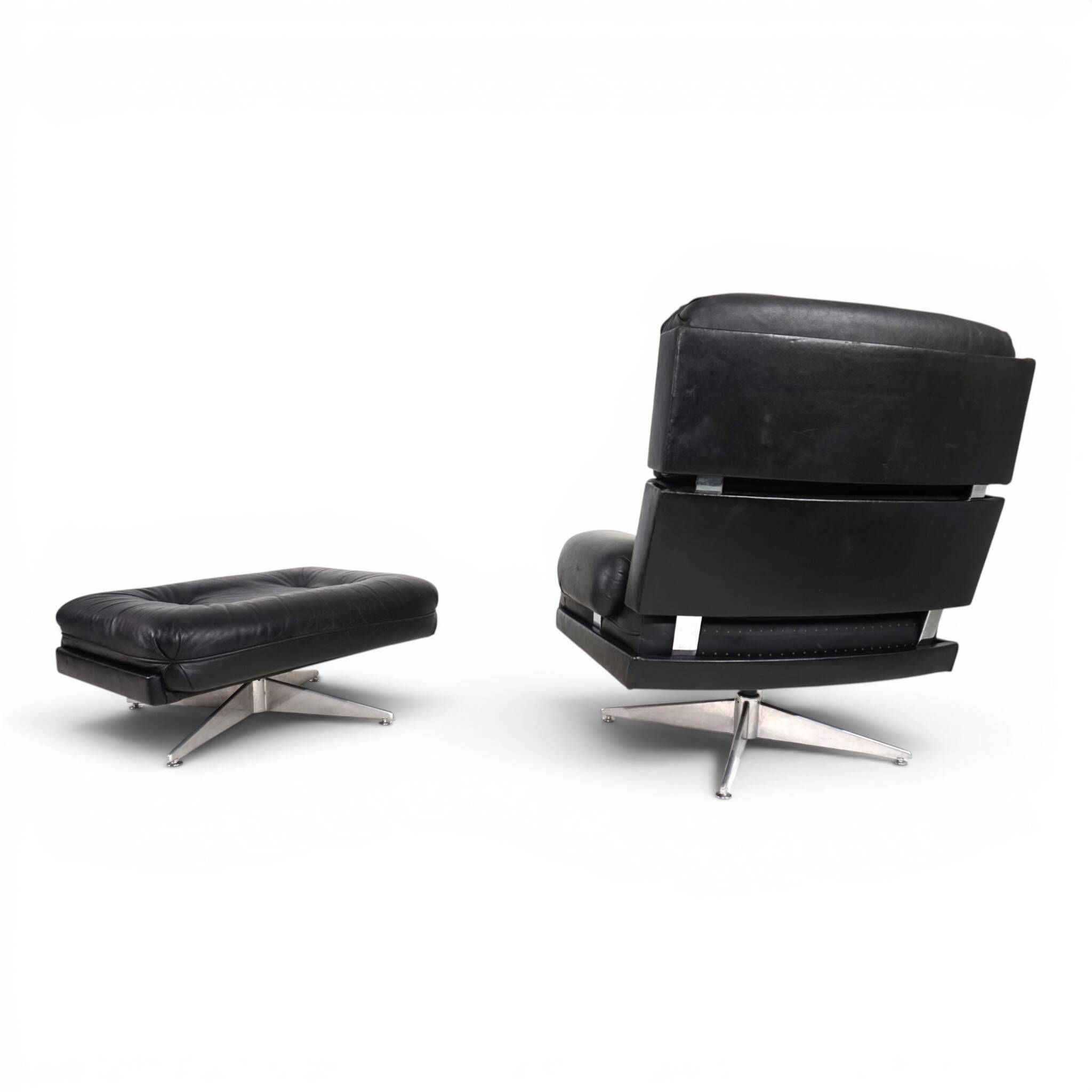 Howard Keith Kohinoor Leather Armchair with Ottoman for HK Furniture, 1970