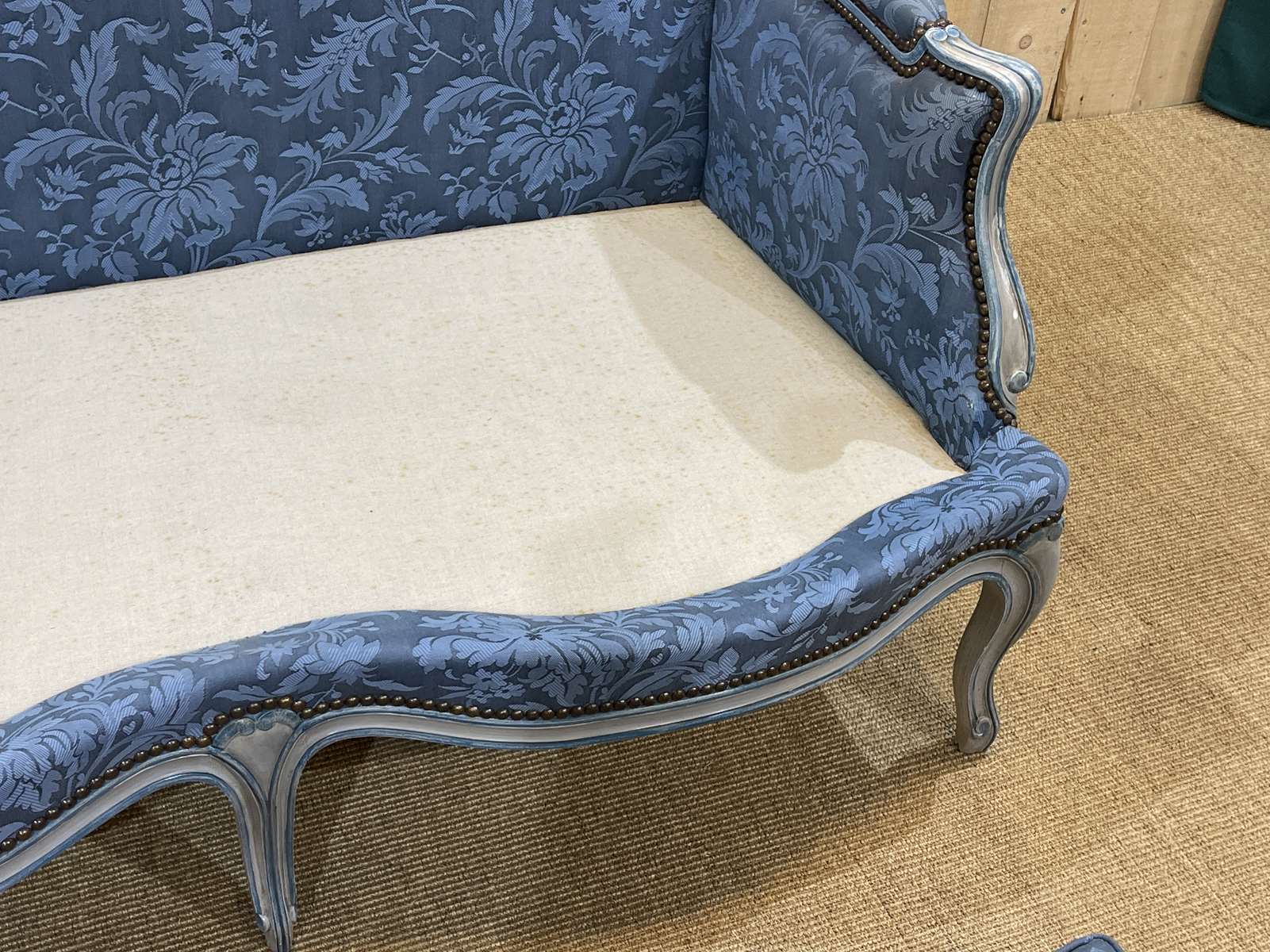 Louis XV style sofa from the 70s in beech, feather seat cushions