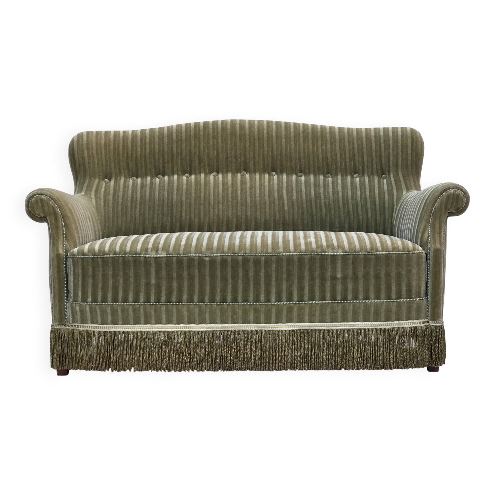 1960s, Danish 2-seater sofa, original furniture velour, beech wood.