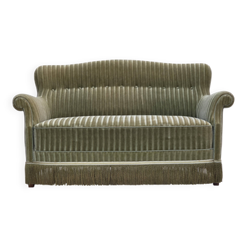 1960s, Danish 2-seater sofa, original furniture velour, beech wood.