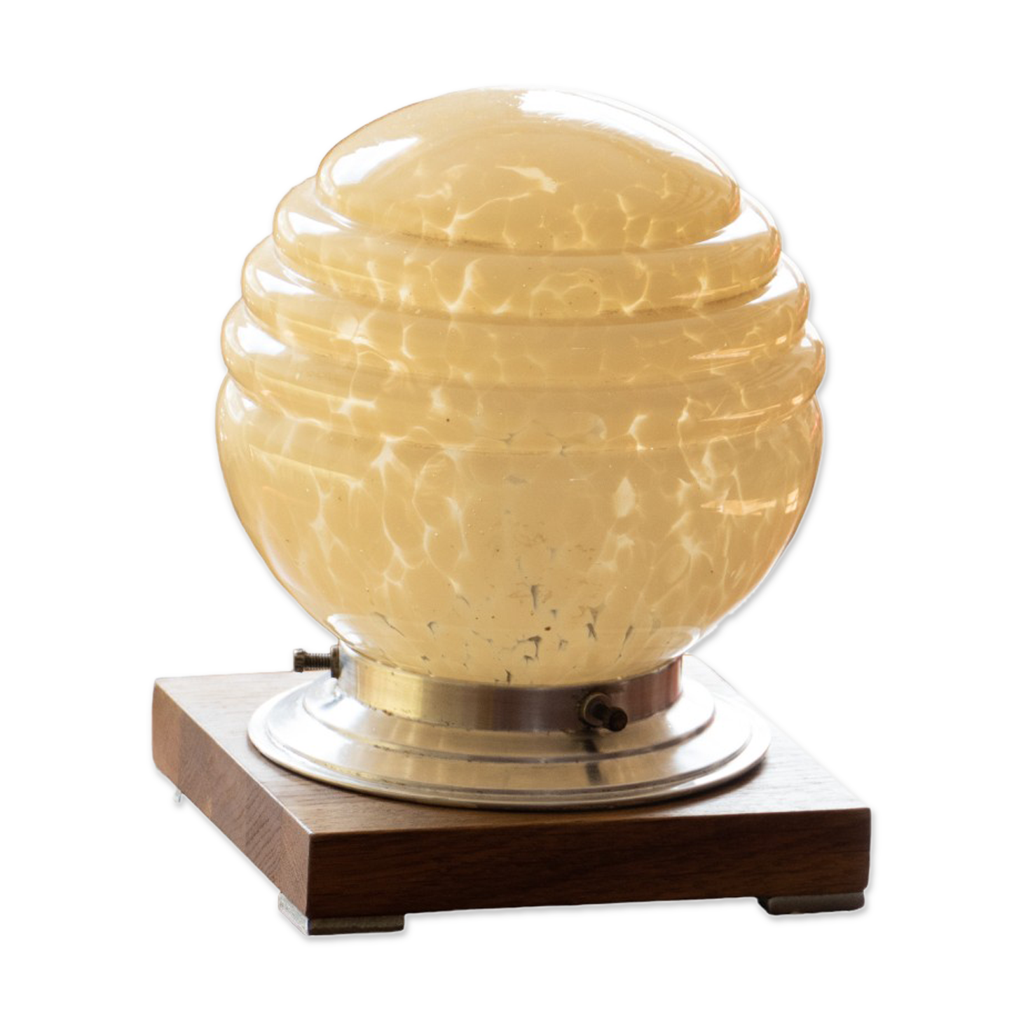 Art Deco lamp in Clichy glass and wooden base