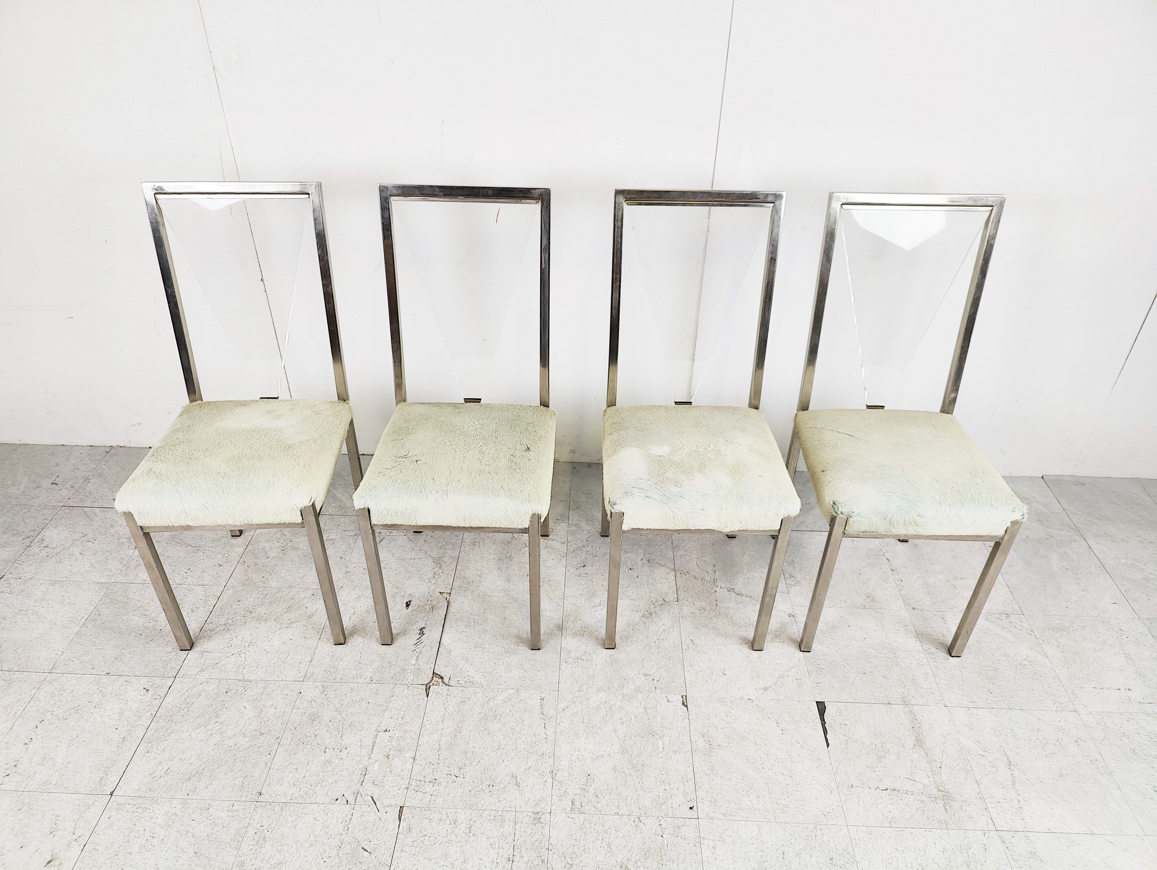 Metal and lucite dining chairs by Belgochrom, 1970s