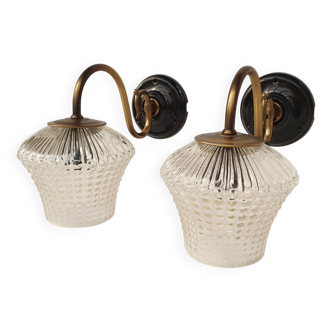 Swan neck and antique glass wall lights