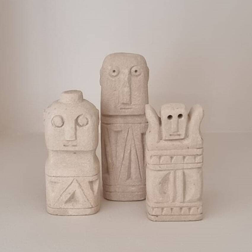 Lot of three stone statues Sumba, Indonesia