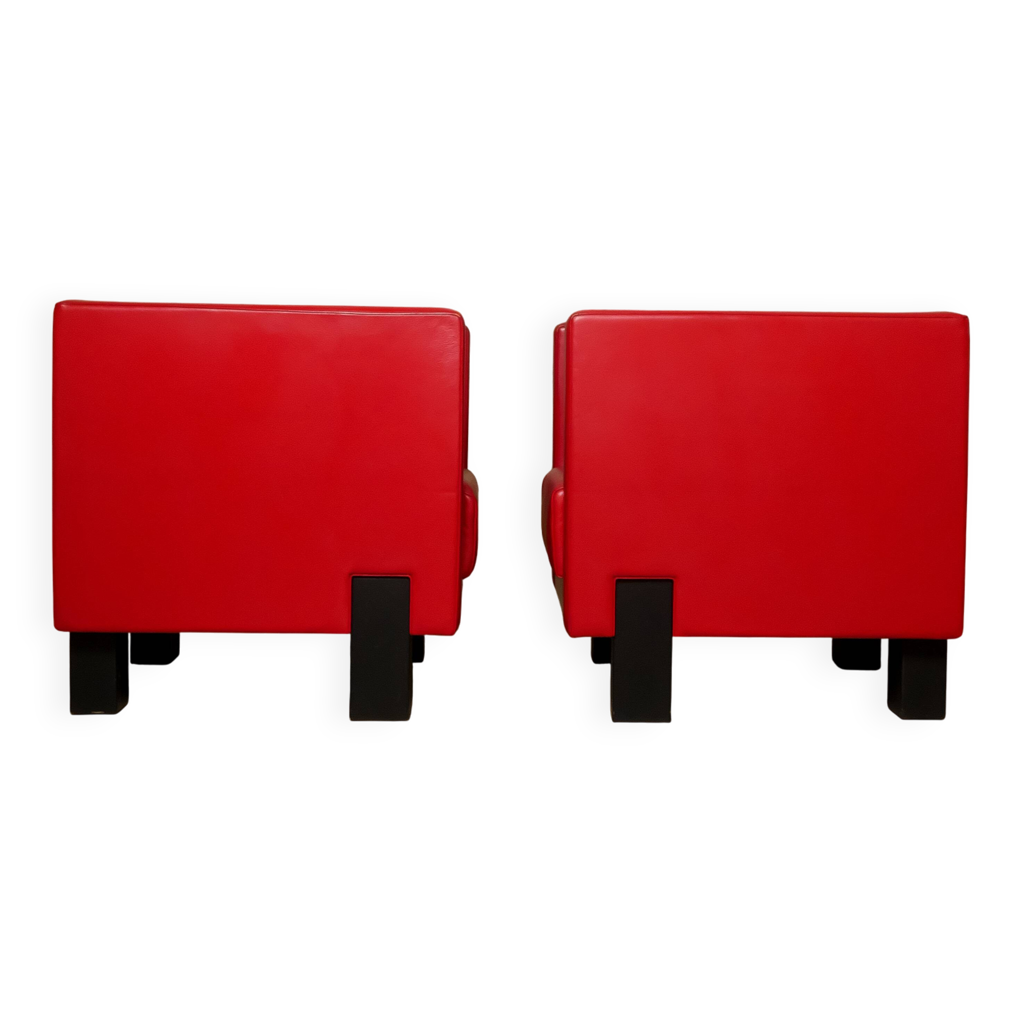 Poltrona Frau - Pair of armchairs in red leather and black beech - 2006 - IT.