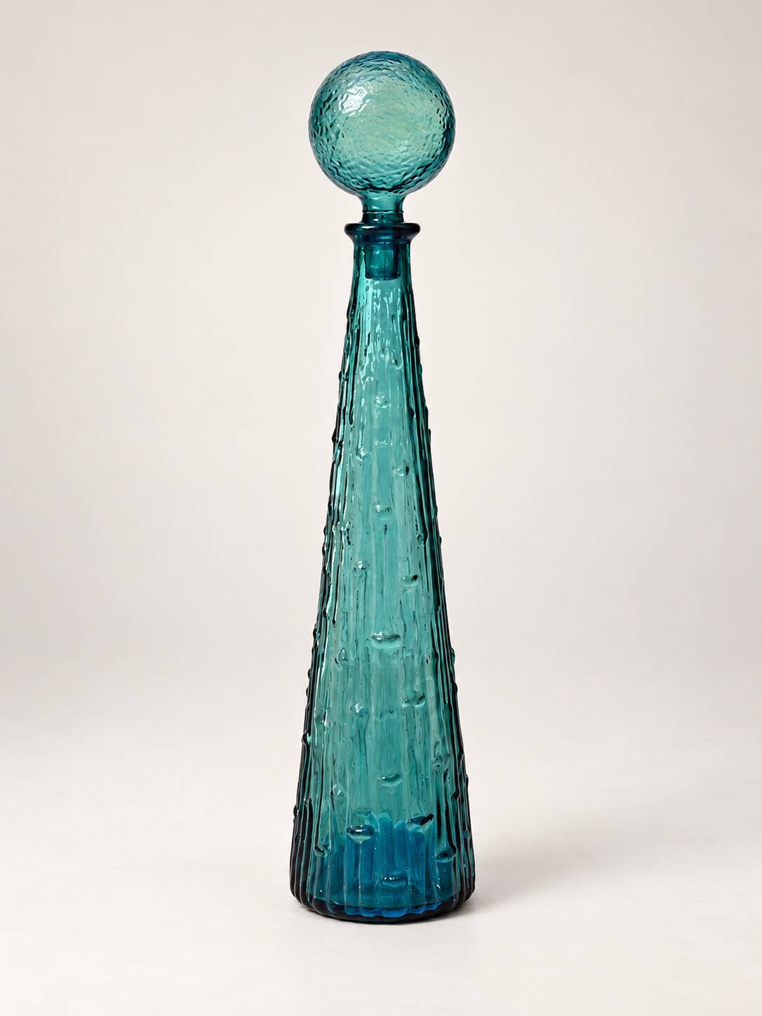 Large decorative turquoise blue textured glass carafe – Vintage