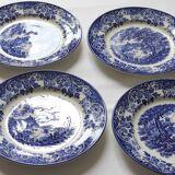 4 plates in vintage English earthenware Ironstone Broadhurst Staffordshire "The English Scene"