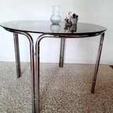 Space Age dining table smoked glass - chrome 70's