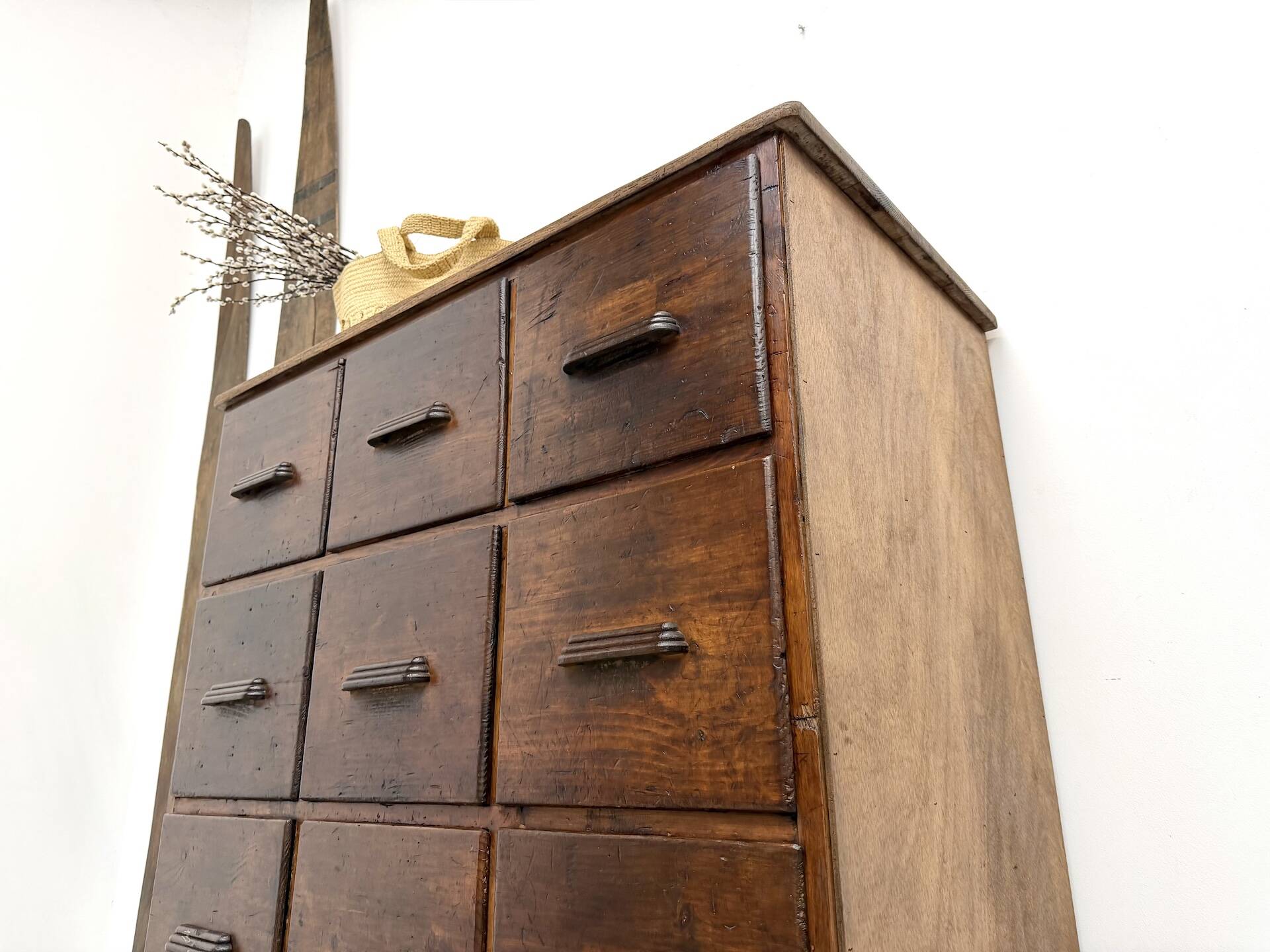 Meuble de métier ancien à 12 tiroirs, circa 1900