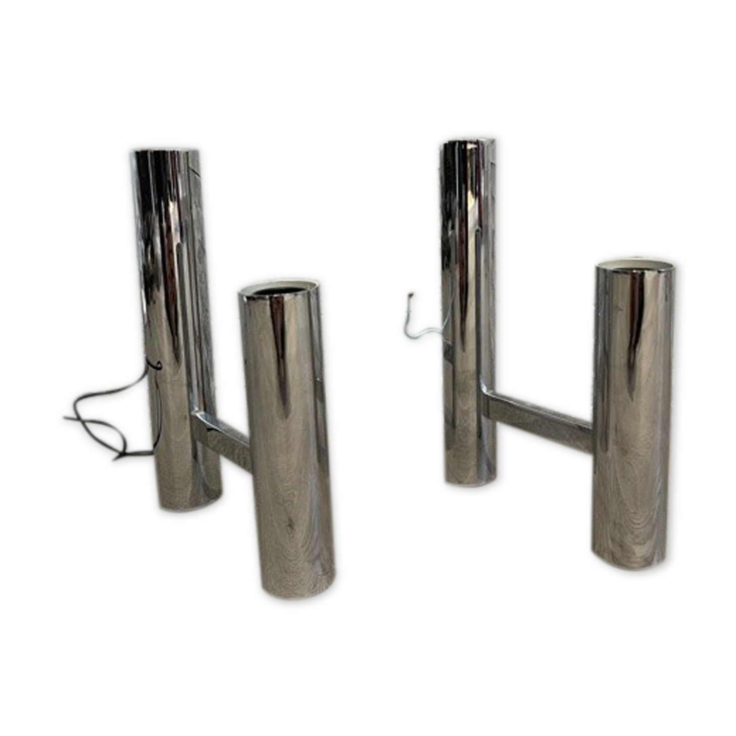 Pair of modernist 1970 stainless steel wall light