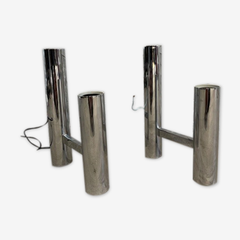 Pair of modernist 1970 stainless steel wall light