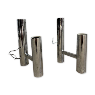 Pair of modernist 1970 stainless steel wall light