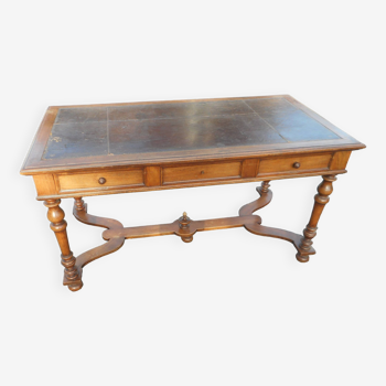 Ancien bureau plat dessus cuir brun