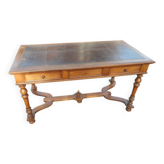 Old flat desk with brown leather top