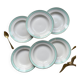 6 vintage LUNEVILLE earthenware soup plates, white, green and gold