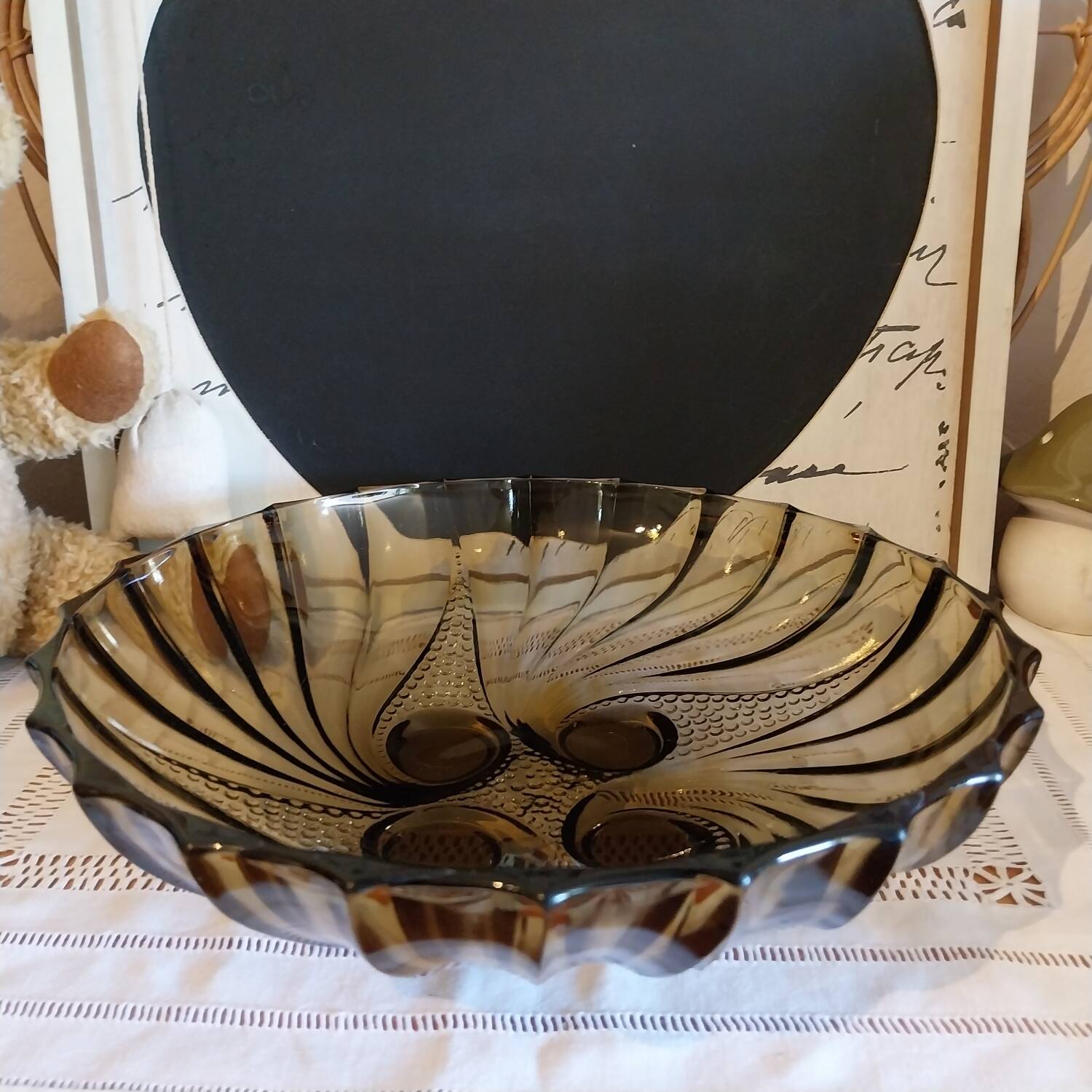 Vintage smoked glass fruit bowl