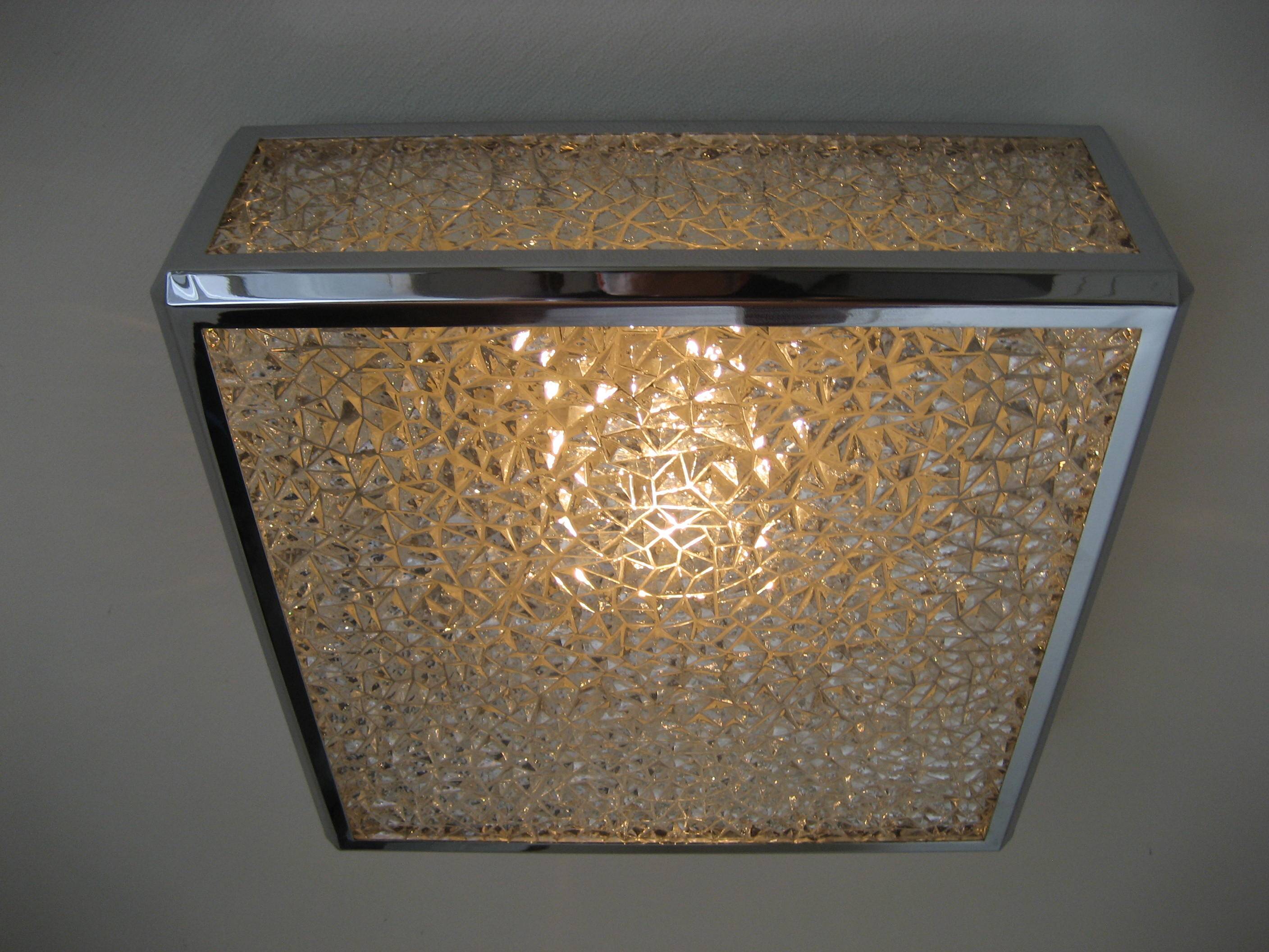 Vintage ceiling lamp with plastic sheets in chomed profiles 46x46 cm