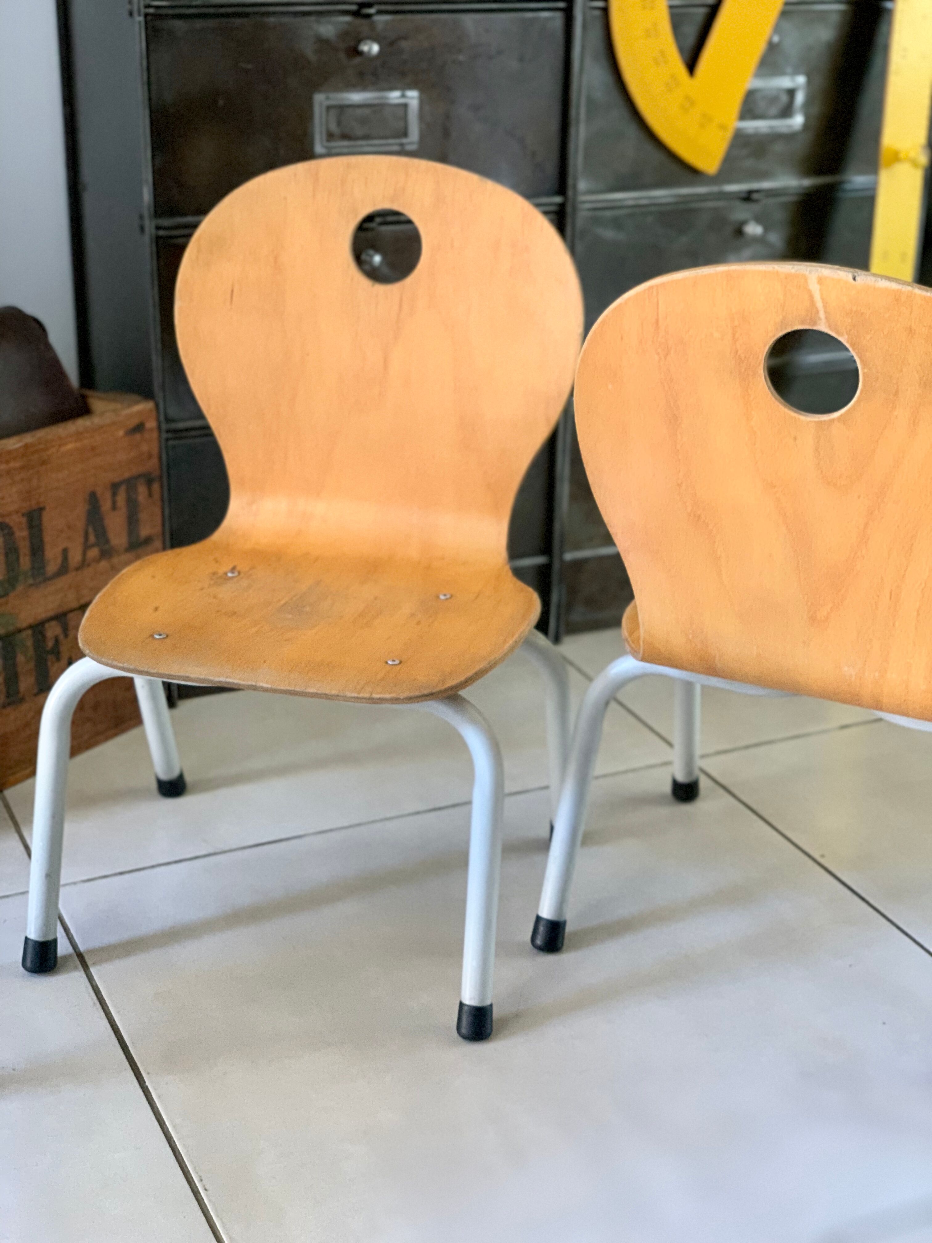 Chaise enfant bois et metal
