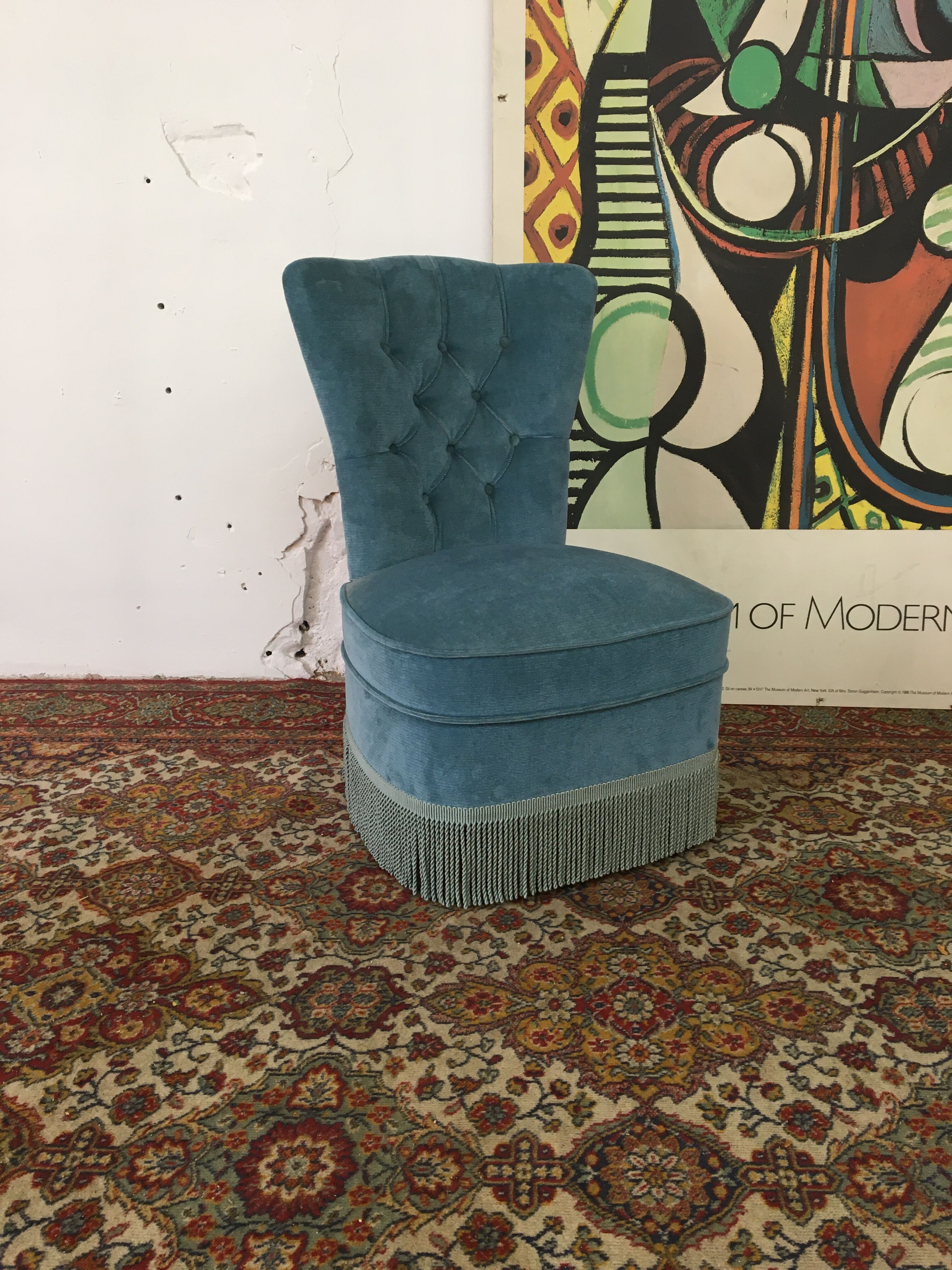 Vintage blue velvet toad chair