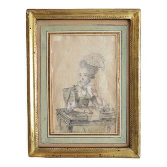 Dessin par marie françoise de saint aubin - (1753-1822). cadre du xviiie.