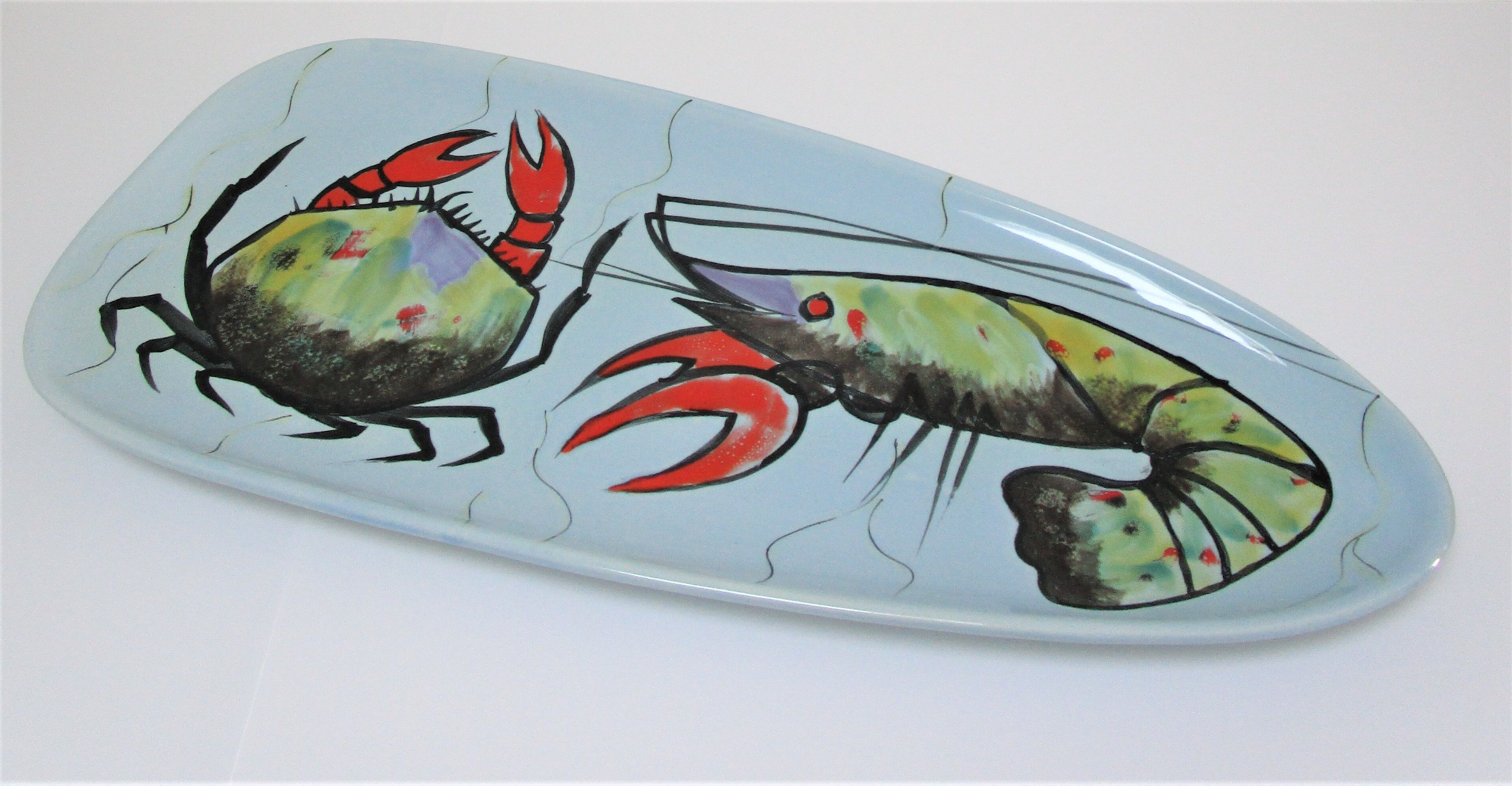 Dish and sausage fish crustaceans earthenware Pornic Bernard Serraz design 60s