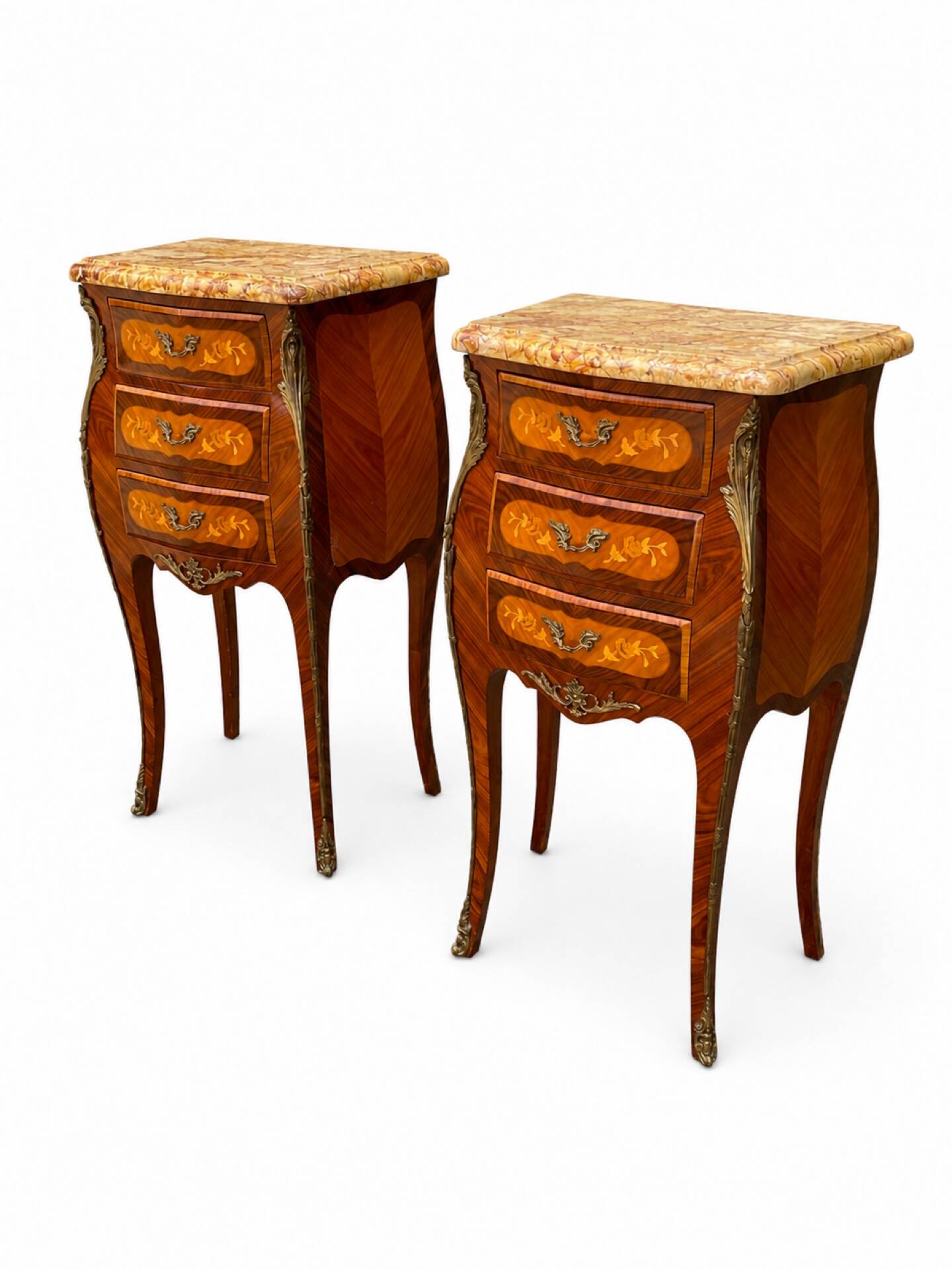 Louis XV bedside tables with floral marquetry