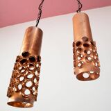 Pair of 20th century brutalist copper pendant lights