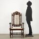 Antique Neo-Renaissance armchair in oak and fabric, 19th-20th century.