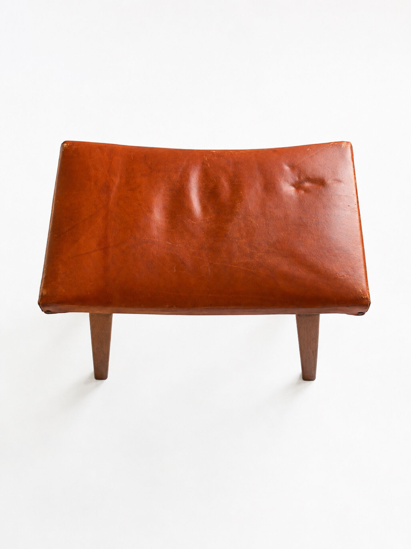 Mid-Century Modern Curved Saddle Leather Footstool Stool Brutalist Ott