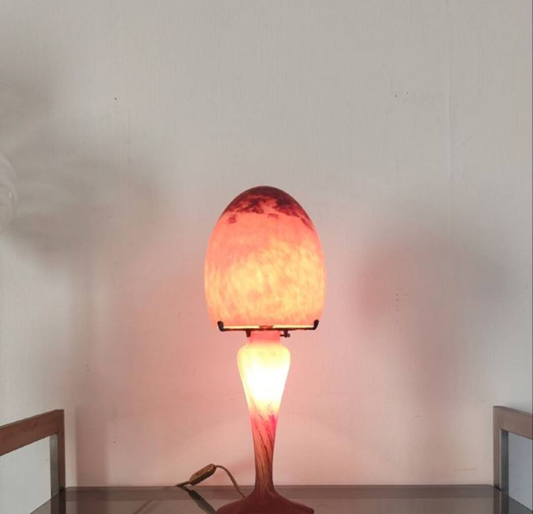 Vintage mushroom lamp glass paste signed art de France 1970