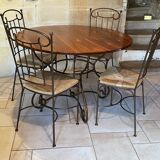 Table and four chairs wrought iron and wood