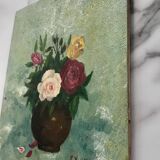 Small old still life painting of a bouquet of roses