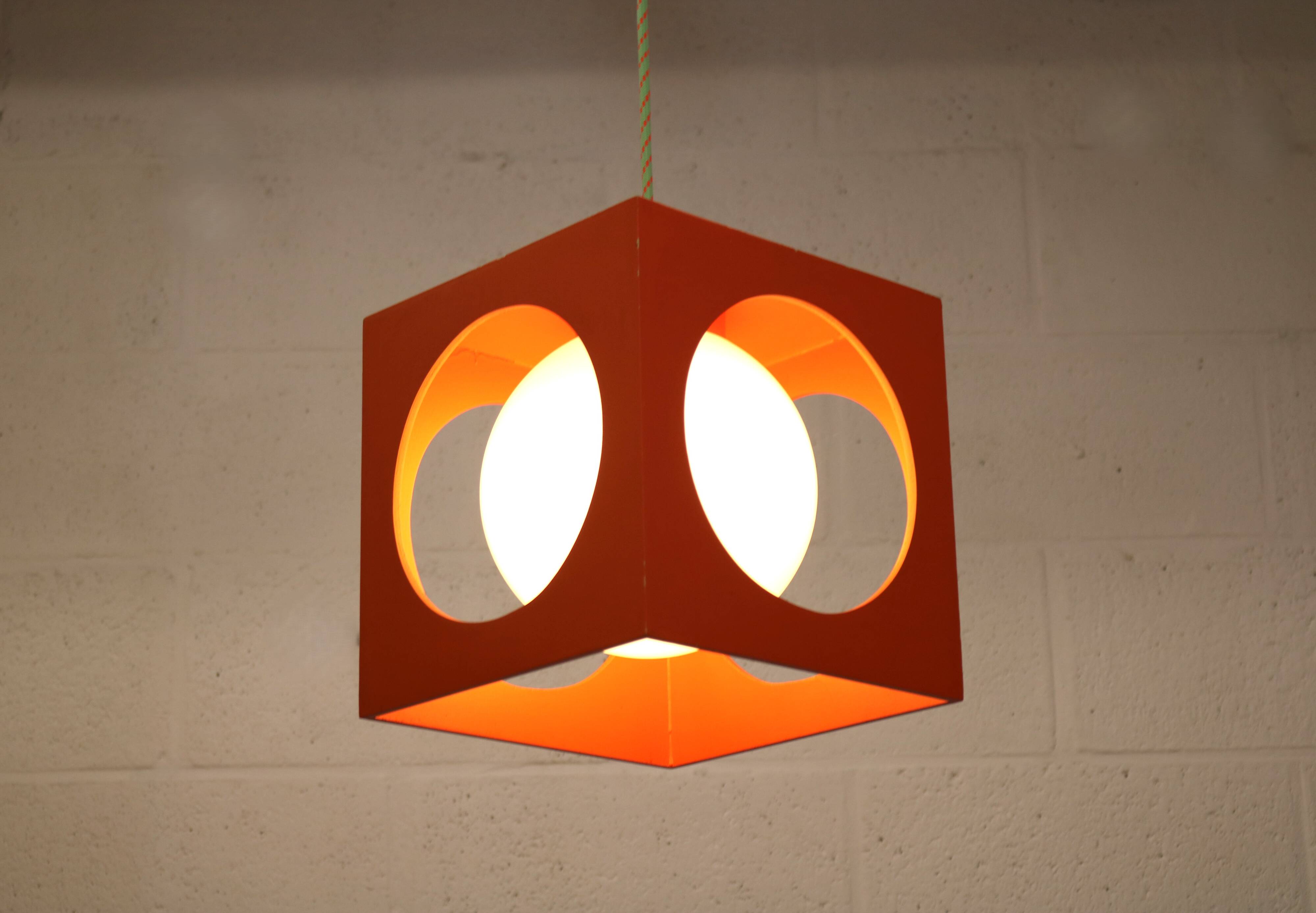 Orange Poker Dice Pendant Lamp - 1970s Space Age Lighting