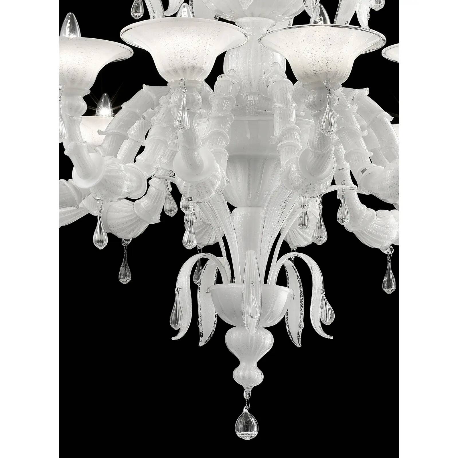 White Venetian “Ca’ Rezzonico” Murano Glass Chandelier with Clear Glass