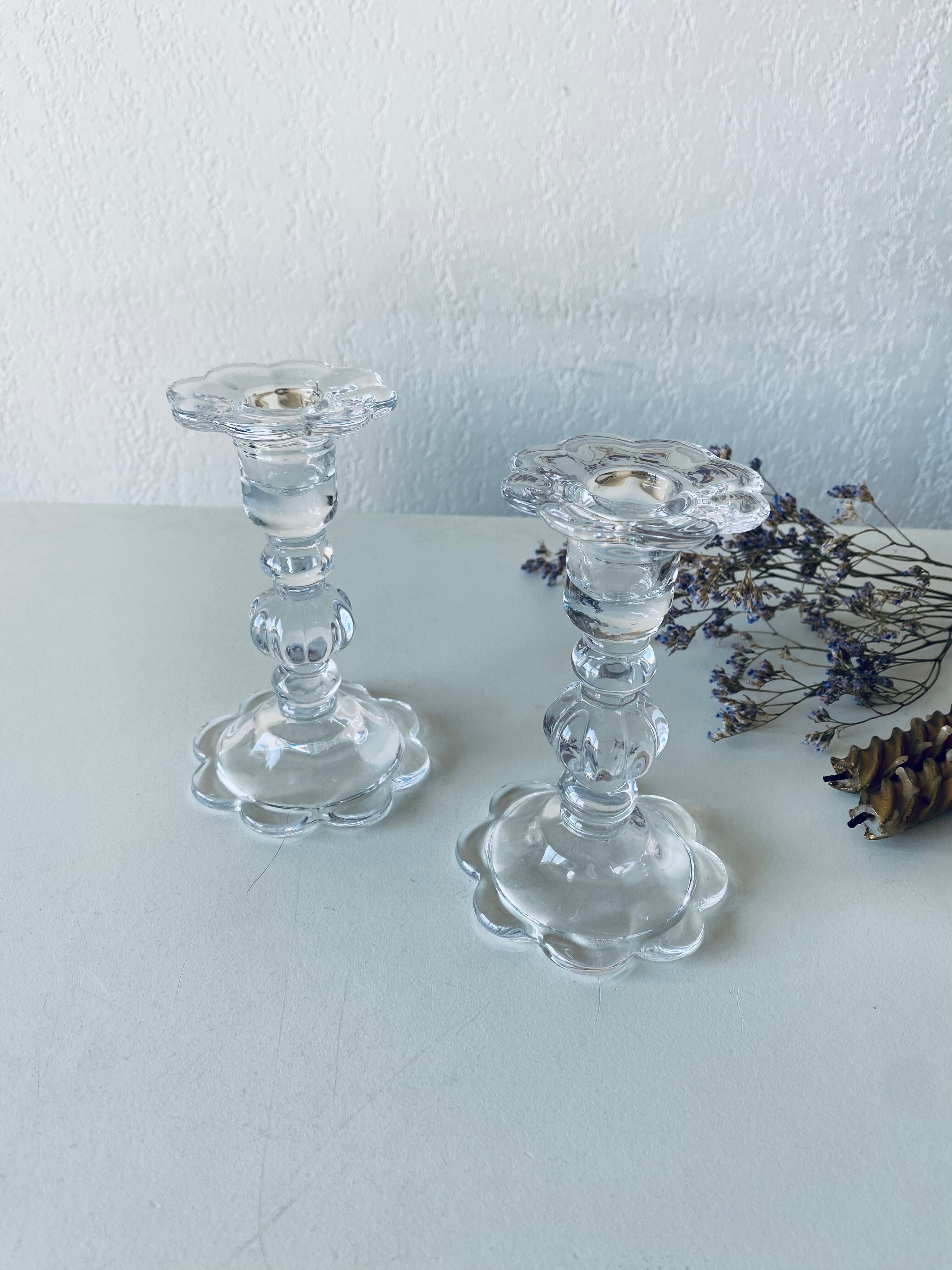 Pair of glass candle holders