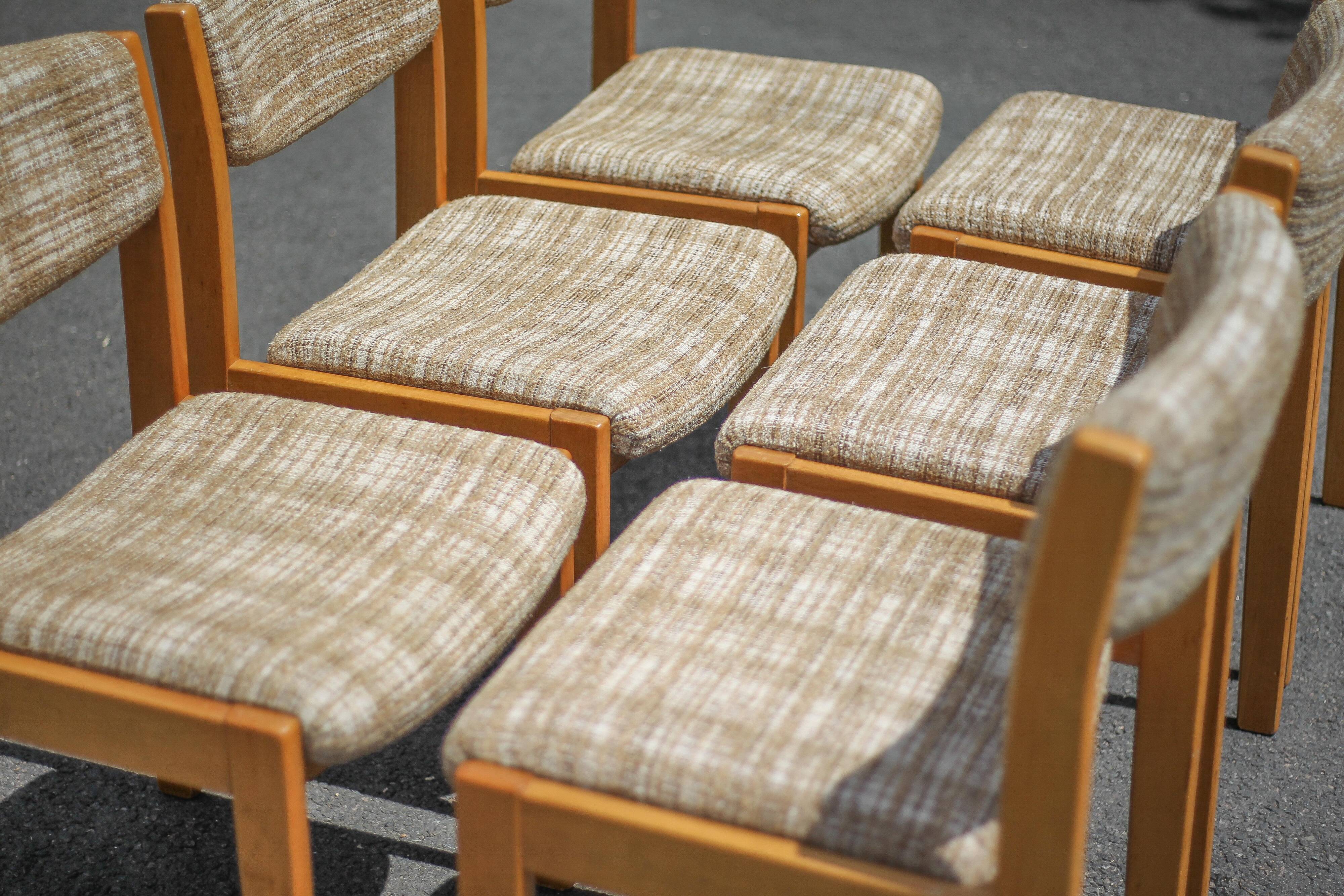 Dining room chairs X 6, vintage chair, vintage wood and fabric chair, series of chairs, decoration