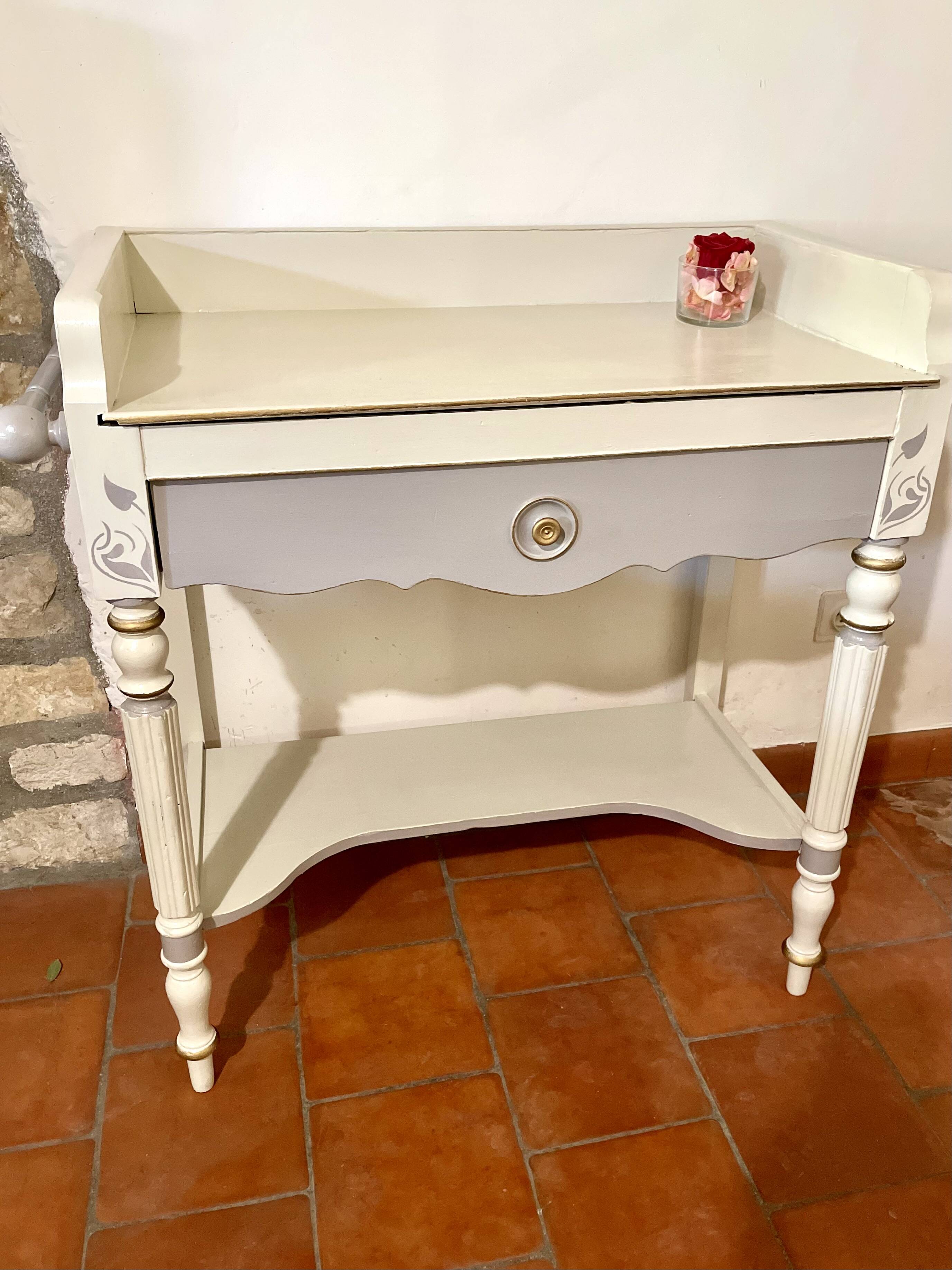 Desserte ou petit bureau beige et taupe